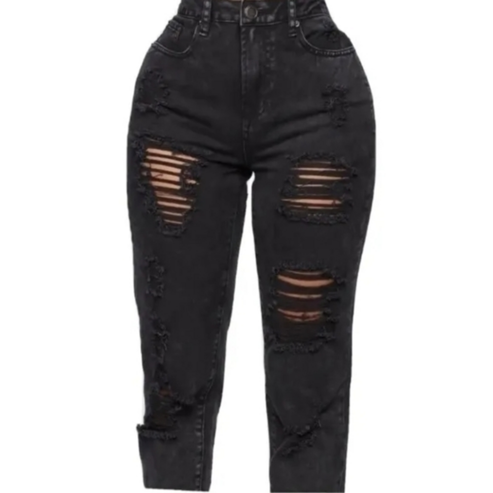 Women's NWT Plus Size Fashion Nova Lola Destructed Denim Jean,‎ Size 20WP Black
